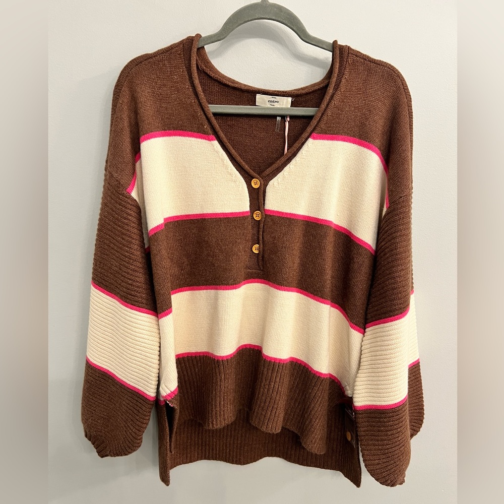 NWT Entro Striped Bubble Sleeve Sweater, Size S